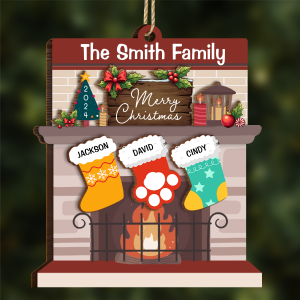 Merry Christmas Family Stockings - Personalized Wooden Ornament