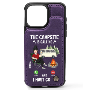 The Campsite Is Calling - Personalized Leather Flip Wallet Phone Case