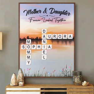 Mother Daughter Forever Linked Together Crossword Puzzle Art Personalized Poster