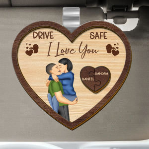 Drive Safe I Love You Kissing Couples Heart - Personalized Custom Shaped Car Visor Clip