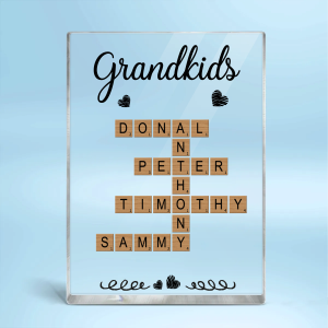 Grandkids Crossword Puzzle Art Personalized Acrylic Block Plaque, Gift For Grandma, Gift For Mom