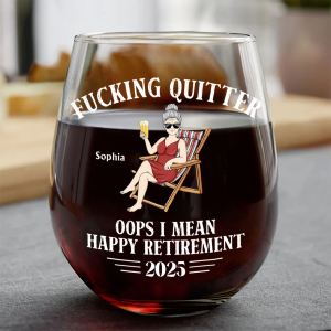 Oops I Mean Happy Retirement - Personalized Stemless Wine Glass