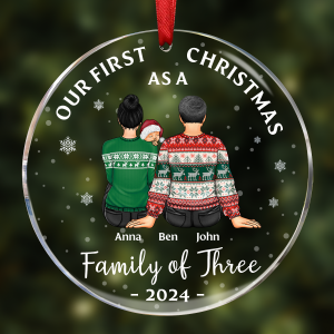 First Christmas As A Family Of Three New Parents - Personalized Circle Ornament