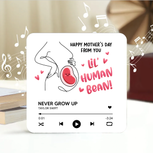 Lil Human Bean Personalized Music Fridge Magnet, Perfect Mother's Day Gift For Pregnant Wife, Custom Favorite Song As Messages