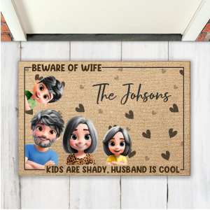 3D Effect Family Beware Of Wife - Personalized Doormat