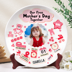 Custom Photo Our First Mother's Day Information Icon - Personalized Ceramic Plate