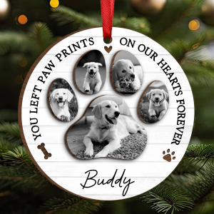 You Left Paw Prints On Our Hearts Photo Inserted Personalized Wooden Ornament
