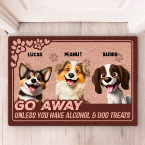 3D Effect Go Away Unless You Have Alcohol And Dog Treats - Personalized Doormat