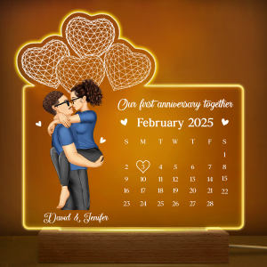 Calendar Couple Our First Anniversary Together - Personalized 3D Led Light Wooden Base