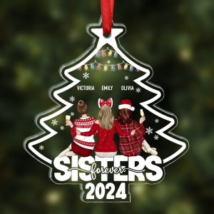 Besties Sisters Forever Christmas Tree - Personalized Custom Shaped Acrylic Ornament