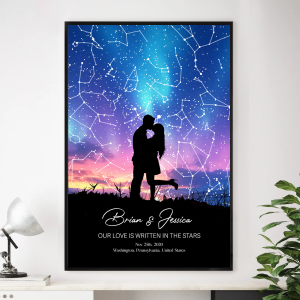Couple Hugging Kissing Personalized Poster, Custom Star Map, Capture the Precious Moment, Mother's Day Gift, Constellation Print, Real Astronomical Data