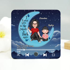 Cute Grandma Grandkids On Moon Personalized Music Fridge Magnet, Heartfelt 2025 Mother's Day Gift Birthday Gift For Mom For Grandma