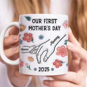Our First Mother's Day 3D Inflated Baby Holding Mum Hand Personalized Mug, Heartfelt Gift for Mom