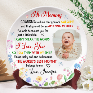 Custom Photo Hi Mommy I'm As Lucky As I Can Be - Personalized Ceramic Plate