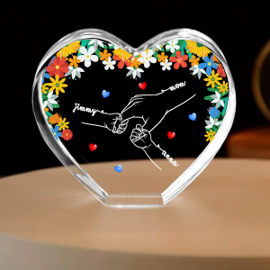 Personalized Name Mom And Kid Hands Premium Crystal Heart LED, A Timeless Treasure for Mom, Free Shipping Included