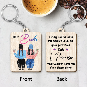 Front View Besties To My Bestie Personalized Wooden Keychain
