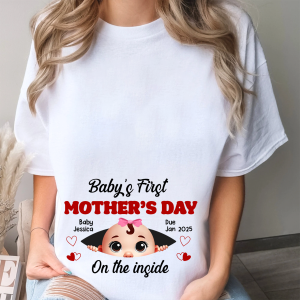 Baby First Mother's Day On The Inside Personalized Shirt, Custom Pregnancy Reveal Shirt, Mother's Day Gift For Expecting Moms