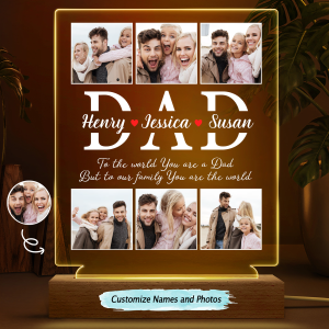 Custom Photo Dad To Our Family You Are The World - Personalized Plaque LED Lamp Night Light (TB)