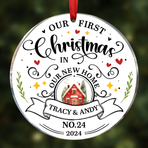 First Christmas In New Home Couples Family - Personalized Circle Acrylic Ornament