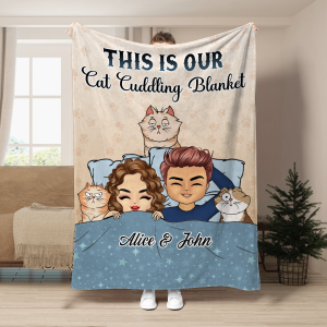 Our Cat Cuddling Blanket Chibi Couple - Personalized Blanket