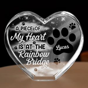 Pet Memorial A Piece At The Rainbow Bridge - Personalized Crystal Heart