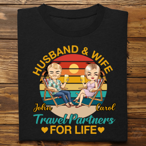 Husband And Wife Travel Partners For Life Beach Traveling Couple - Personalized Custom T Shirt 5.0 (89)