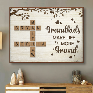 Grandkids Make Life More Grand Crossword Puzzle Art Personalized Poster, Christmas Gift for Grandma