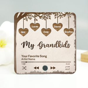 Grandkids Make Life More Grand Hanging Hearts Personalized Music Fridge Magnet, Mother's Day Gift for Grandma