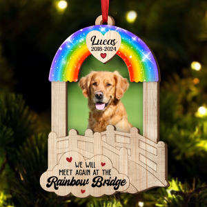 Custom Photo Dog Cat Pet Memorial We Will Meet Again - Personalized Wooden Ornament