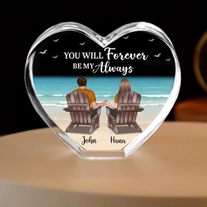 Couple Sitting At Beach Personalized Premium Crystal Heart LED, A Timeless Treasure Full of Emotion