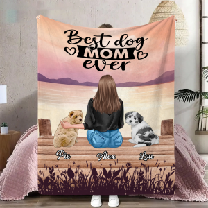 Girl And Dogs On Bridge Personalized Fleece Blanket
