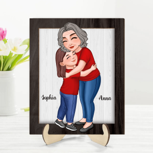 Grandma Grandkid Hugging Frame Personalized Wooden Plaque, Gift For Grandma
