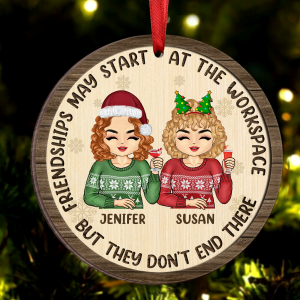 Friendships May Start At The Workplace Christmas Chibi - Personalized Wooden Ornament