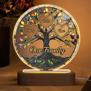 Loving Family Tree Unbreakable Bond - Personalized 3D Led Light Wooden Base