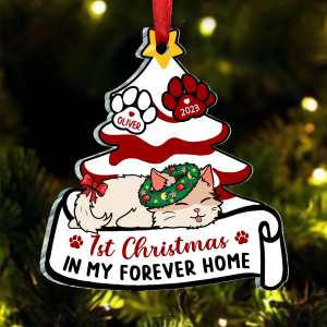 Lying Cat First Christmas In My Forever Home - Personalized Cutout Acrylic Ornament