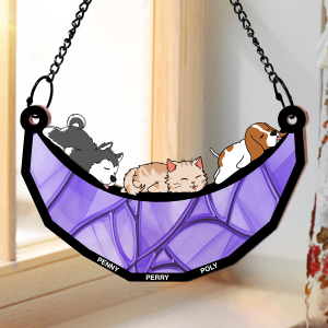 Sleeping Lying Pet Dog Cat On The Moon - Personalized Window Hanging Suncatcher Ornament