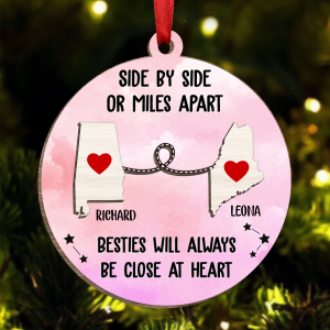 Side By Side Or Miles Apart - Christmas Gift For Family, BFF Best Friends, Siblings, Brothers, Sisters - Personalized Wooden Ornament