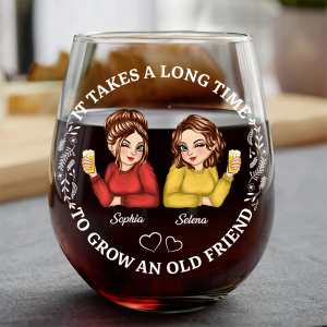 Turban Women Grow An Old Friend Bestie - Personalized Stemless Wine Glass