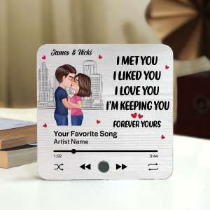 Skyline Couple Kissing I Met You Personalized Music Fridge Magnet, Heartfelt Gift For Couple, For Him, For Her, Boyfriend, Girlfriend, Husband, Wife