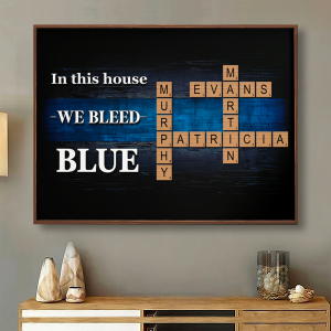 In This House We Bleed Blue Family Crossword Art Puzzle, Personalized Thin Blue Line Poster Office Decor, Appreciation Gift For Police Officers, Sheriff, Deputy Sheriff