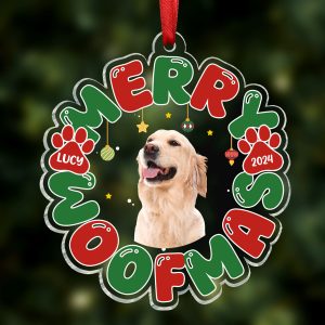 Custom Photo Meowy Catmas Merry Woofmas - Personalized Custom Shaped Acrylic Ornament