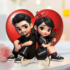Pretty Couple Roses Heart Personalized Wooden Plaque, Heartfelt Anniversary Gift, 2025 Valentine's Day Gift for Couples