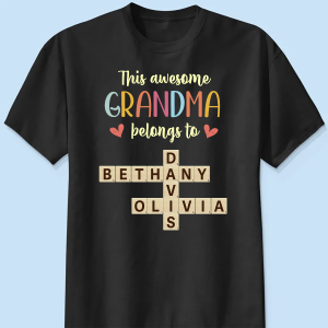 This Grandma Belongs To Grandkids Heart Crossword Puzzle Personalized Shirt