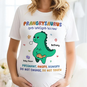 Prangrysaurus Retro Style Personalized Shirt, Custom Pregnancy Reveal Shirt, Mother's Day Gift For Expecting Moms