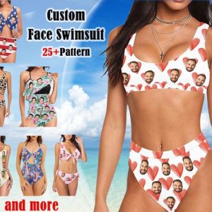 Bikini - Personalized Women's Swimsuit With Funny Faces And Patterns - Personalized Bikini Swimsuit - Makezbright Gifts