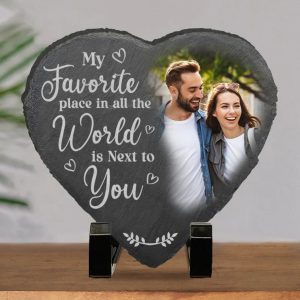 Couple - My Favorite Place In All The World Is Next To You - Personalized Shaped Stone With Stand - Makezbright Gifts