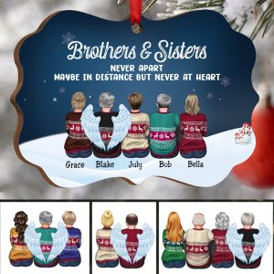 Family - Brothers & Sisters Never Apart Maybe In Distance But Never At Heart - Personalized Christmas Ornament (Ver 3) - Makezbright Gifts