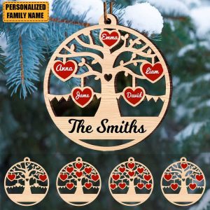 Family - Christmas Family Tree of life with Sweet Heart Members - Personalized Ornament - Makezbright Gifts