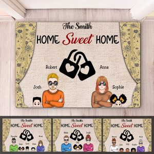 Family - Couple Heart Rings Kids - Personalized Doormat - Makezbright Gifts