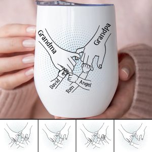 Family - Holding Family's Hands, We Are Always By Your Side - Personalized Wine Tumbler - Makezbright Gifts
